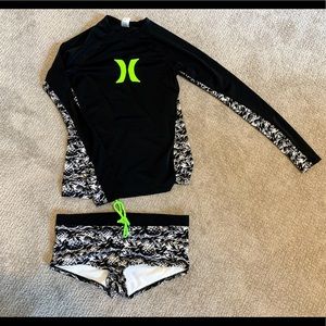 Women’s Hurley Rashguard Swimsuit Set Sz Medium
